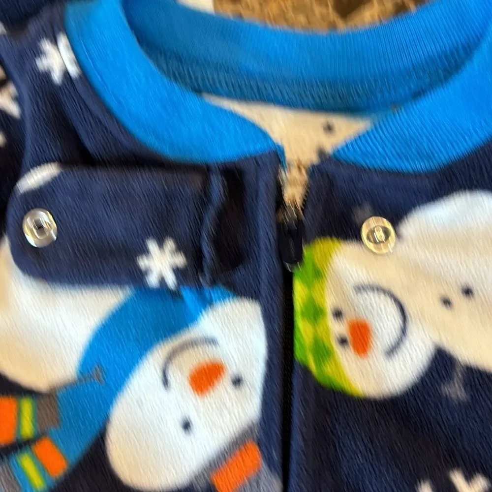 Carter's Snowman Fleece Footed Boys Navy Blue Pajamas Sleeper Pjs Size 12M White